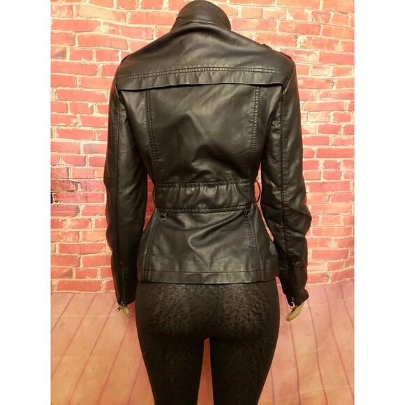 Lapis Size L Black Moto Women’s Jacket Zippered & Belted Vegan leather #C - Picture 6 of 11